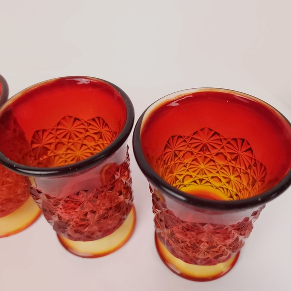 Amberina Daisy Button Glasses Set Of 5 Red Orange Art Glass 3.75 " Tall Vintage - Picture 5 of 16